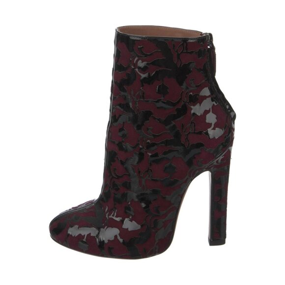 NEW $1225 ALAIA PARIS SUEDE & PATENT LEATHER FLORAL PRINT BOOTS SZ US 5 IT 35 - Picture 1 of 12